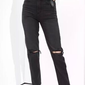 american eagle black mom straight jeans